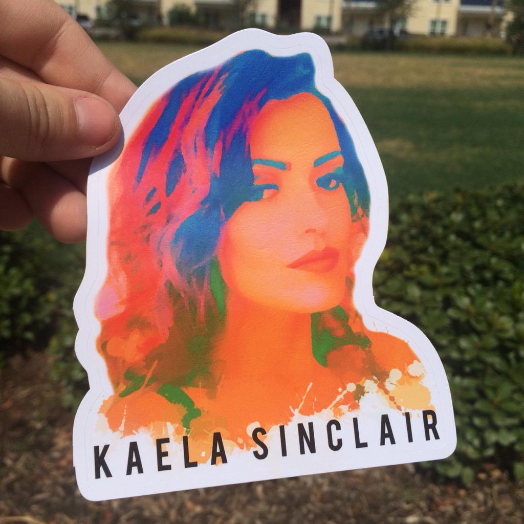 kaelasmusic's tweet photo. Yayy my new stickers came in the mail today &amp; I love them! Where should I put them?? 😜 #merchswag #stickers #design http://t.co/IlUs8ci5Ga