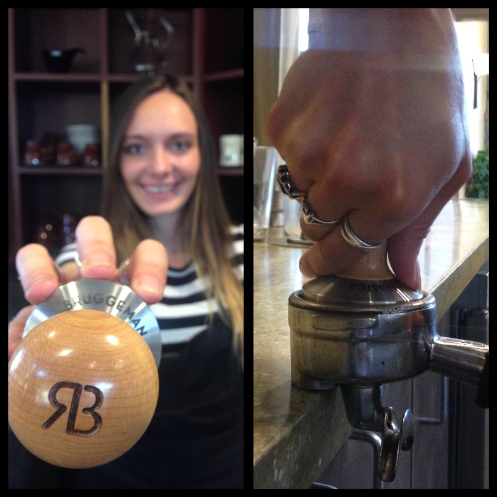 BroadwayCoffee's tweet photo. When a barista works with us for a year, we buy them a tamper. Congrats Jess! http://t.co/z3A2PMRY7N