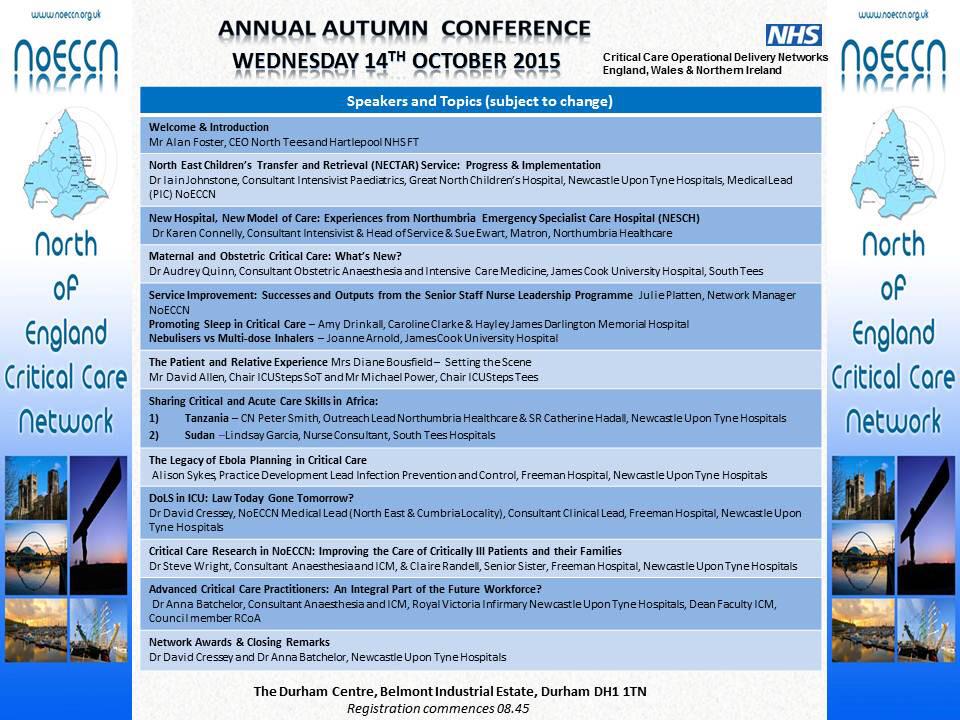 Excellent programme &amp; fantastic speakers at this years NoECCN Conference - why not book a study day &amp; join us??