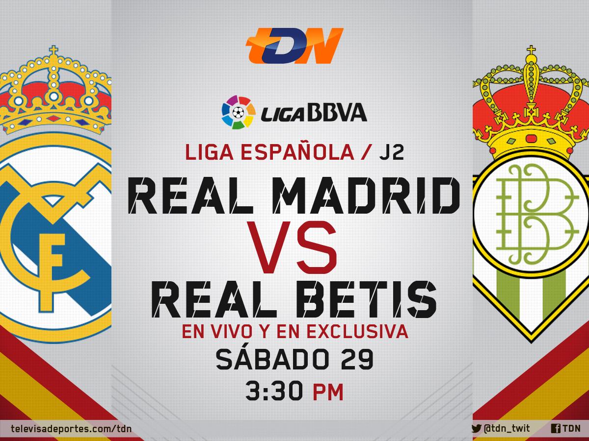 تويتر \ Zona على تويتر: "| #LigaBBVA #J2 Real Madrid vs Real Betis | Sábado 29 de agosto pm EN VIVO y EN por #TDN ¡RT! http://t.co/7Ebihs1Dw1"