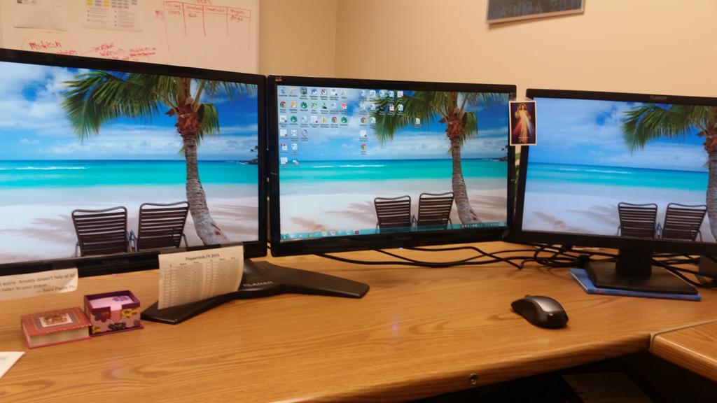 ErinHead_HIM's tweet image. Finally got 3 monitors because 2 is not enough. Spreadsheet expands to column 'CK' #likeaboss #excelnerd