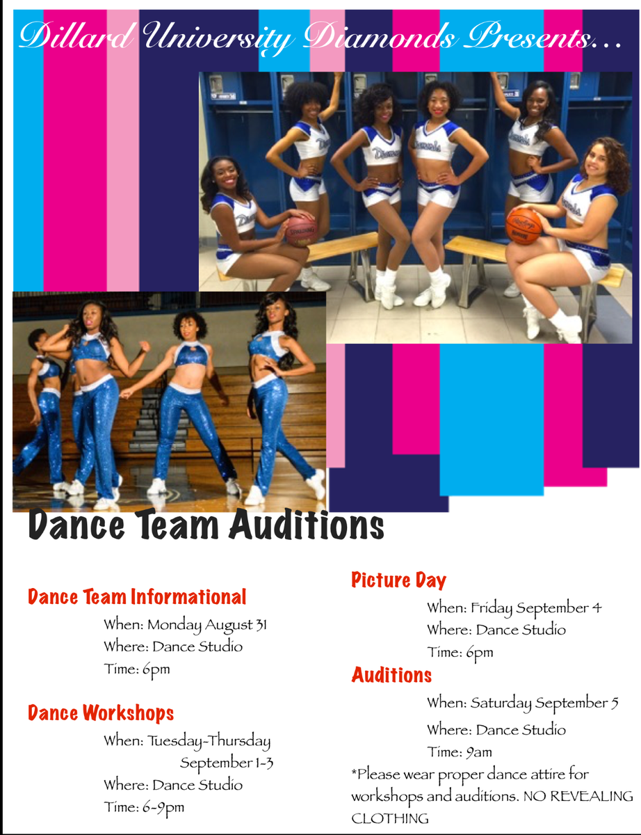 Dillard Athletics (@geauxdu) on Twitter photo ATTENTION <a href="/du1869/">Dillard University</a> students! DU Diamonds are hosting tryouts! #dudiamonds #diamondsareforever #geauxbleu #du19 #mydu ATTENTION <a href="/du1869/">Dillard University</a> students! DU Diamonds are hosting tryouts! #dudiamonds #diamondsareforever #geauxbleu #du19 #mydu