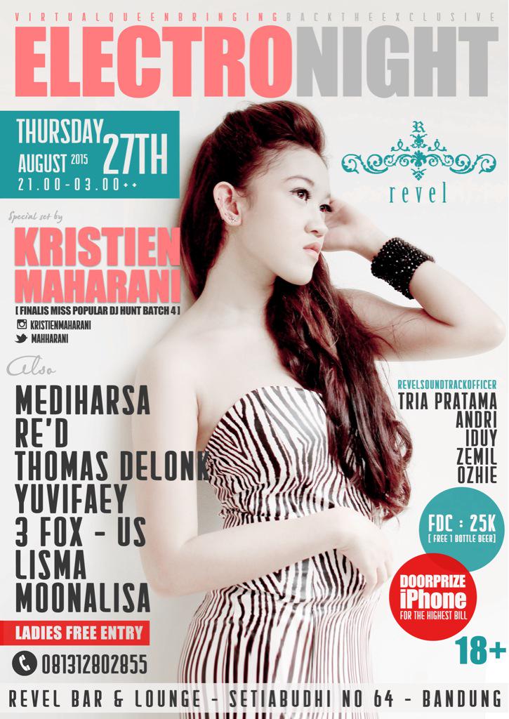 <a href="/GYZMO_pro/">GYZMO production</a> #TONIGHT <a href="/Revel_Official/">Revel Bar & Lounge</a> w/ <a href="/mahharani/">kristien Maharani</a> <a href="/mediharsa/">asrahideM</a> <a href="/ThomasDelonk/">Thomas Delonk</a> @YUVIFAEY &amp; more #Doorprize #iphone