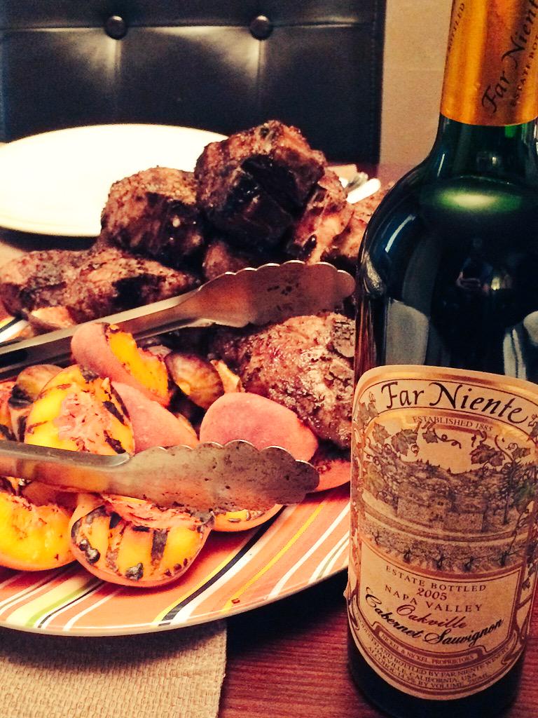 Nothing better than sharing great #food &amp; #wine w/ #family. Paired lamb &amp; peaches with '05 <a href="/farnientewinery/">Far Niente</a> Cabernet