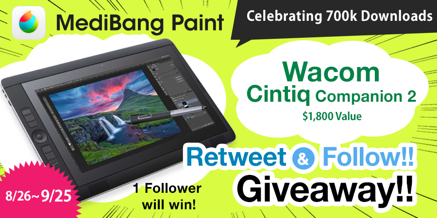 MediBangPaint_e's tweet image. Wacom Cintiq Giveaway!
Follow @MediBangPaint_e and retweet to enter.
Details!
medibangpaint.com/en/news/2015/0…
#wacom #giveaway