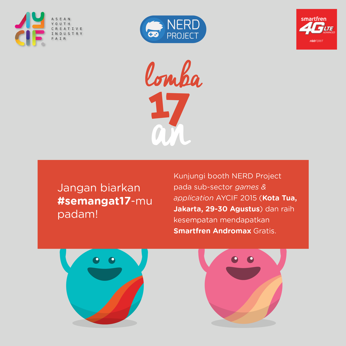 nprojectgames's tweet photo. Kunjungi booth @nprojectgames di @ASEAN_YCIF. Mainkan 17an dan raih hadiahnya. @smartfrenworld #GoForIt http://t.co/cBbG6Jdowg