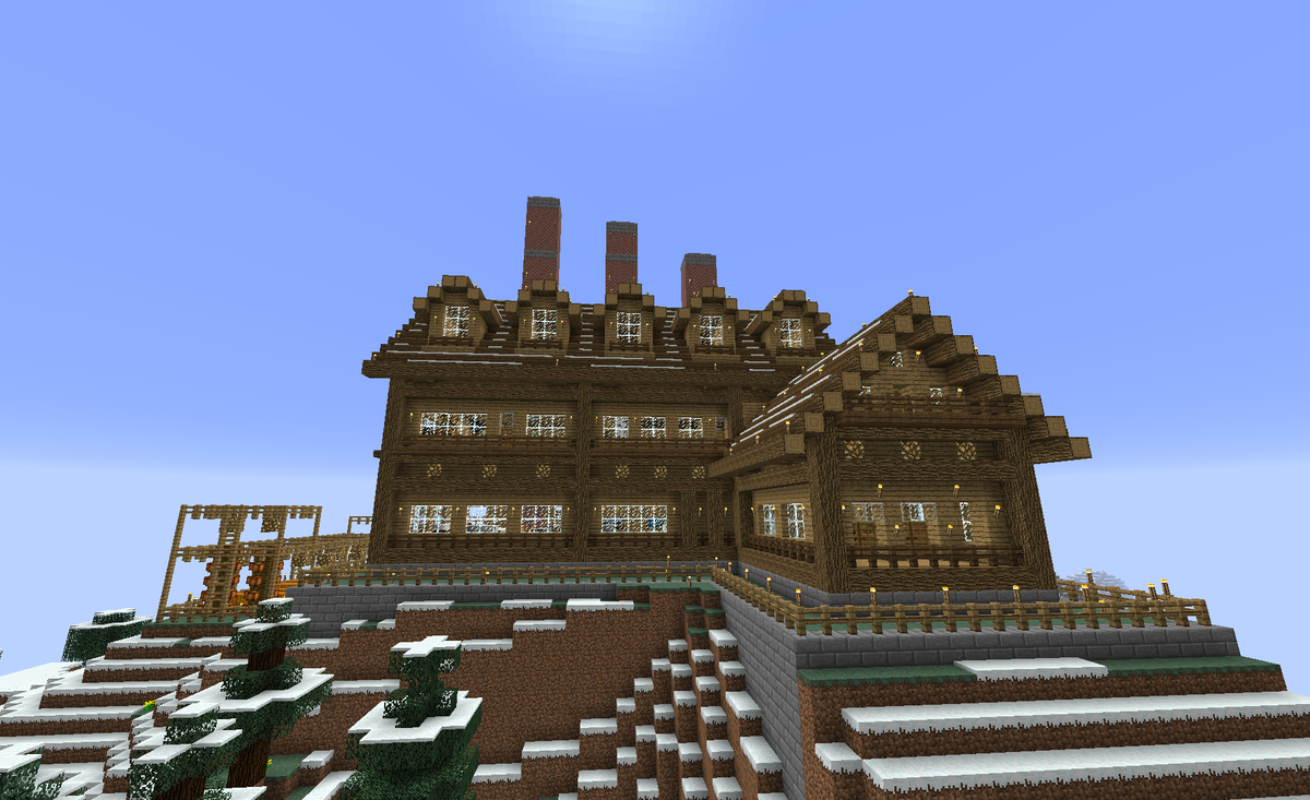 Tarshin Pa Twitter マイクラのクリエイティブで作ってる建物の一つなんだけど 雪山に山小屋なんてすてきやん と思って 山小屋を作ってたらついわけのわからない欲が出てしまい 出来たら工場っぽいごっつい建物になった どうしてこうなった Http T Co
