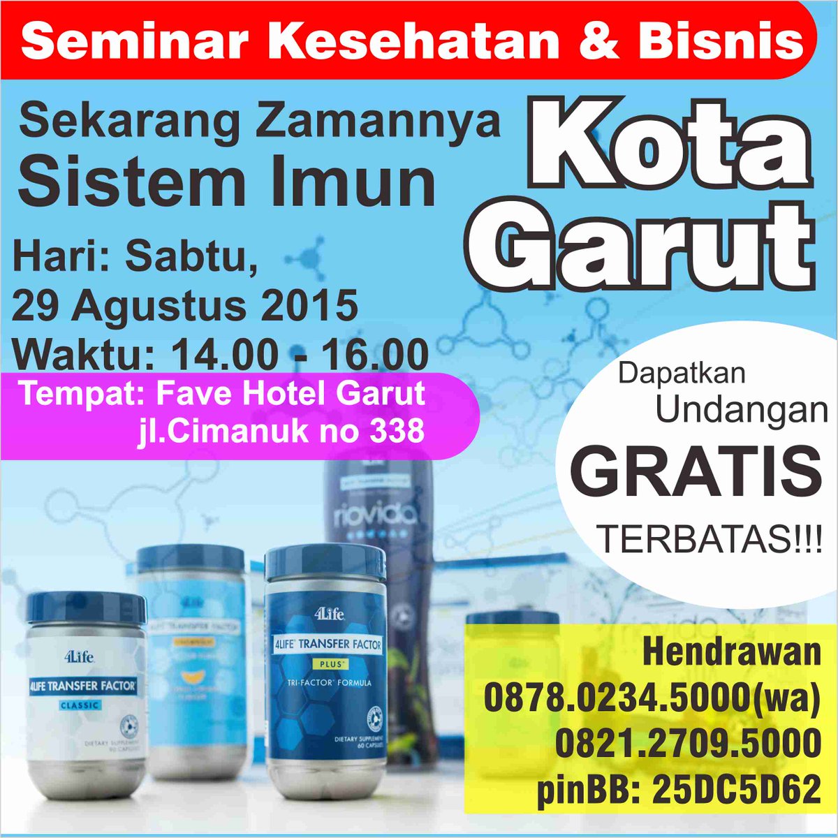 Gaji ga Naik2,Mudah Sakit?
Ingin Sehat+Punya Bisnis yg Sukses?
ikut seminarnya yuks
#Garut4Life #29Agustus