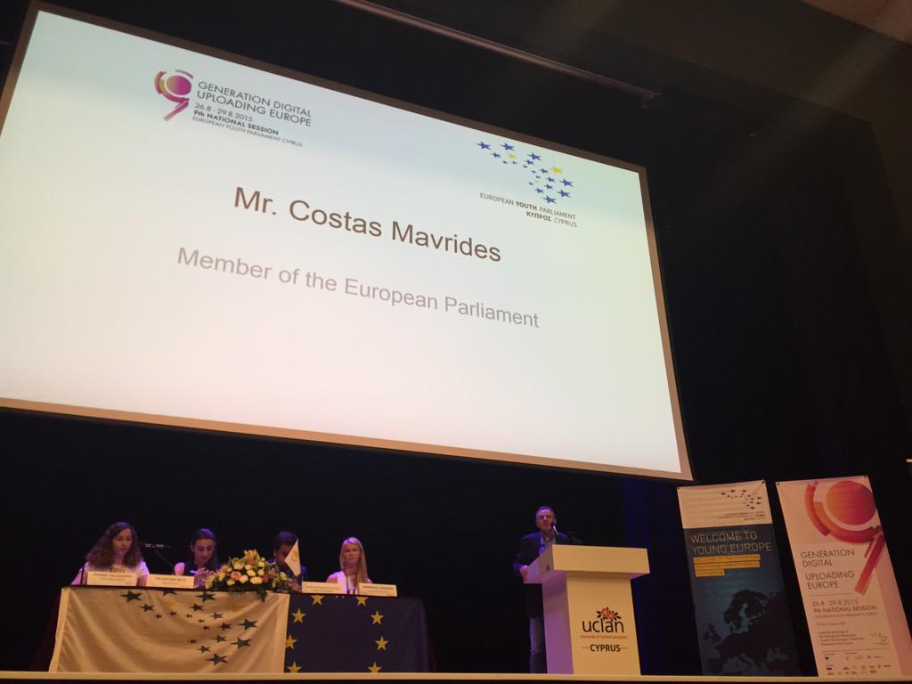 Cypriot MEP <a href="/cmavrides/">Costas Mavrides</a> welcoming participants at the <a href="/9thNS_EYPCY/">9th NS of EYP Cyprus</a>