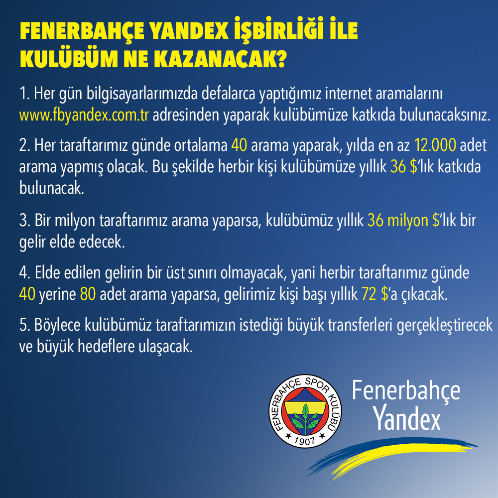 Fenerbahçe Yandex kullan, kulübüne destek ol! @FBYandex indirmek için: ya.cc/e8I4