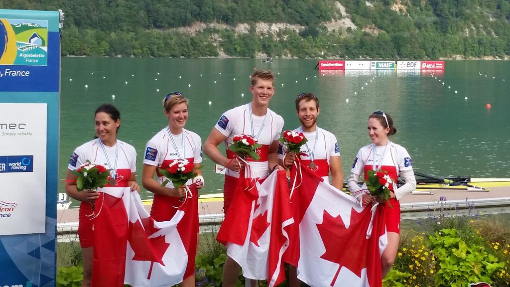 The <a href="/rowingcanada/">Rowing Canada Aviron</a> LTA 4+ on the podium! #GoCanadaGo