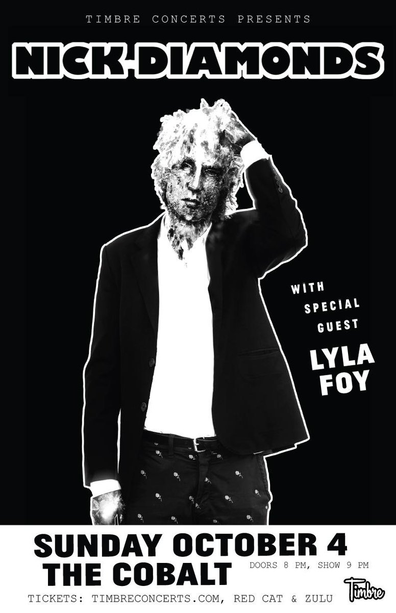 TimbreConcerts's tweet image. Catch #NickDiamonds [@nickfromislands] October 4th at @TheCobalt_van in #Vancouver. Tickets @ timbreconcerts.com.