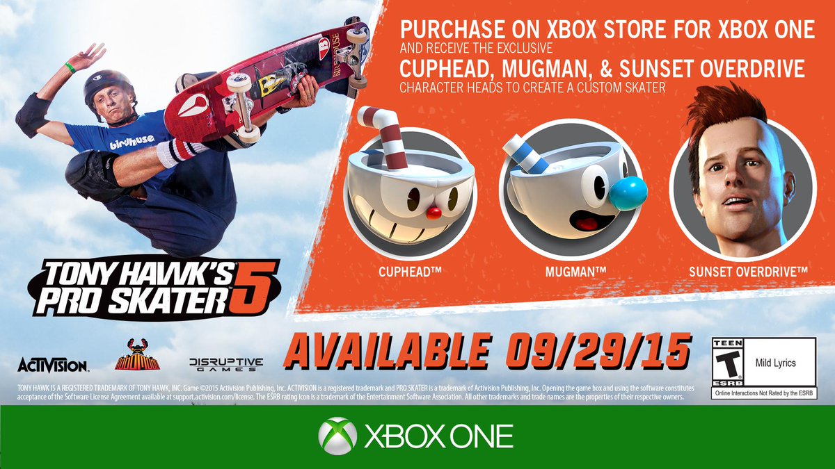 Tony Hawk's Pro Skater 5's Xbox-exclusive content references Cuphead and  Sunset Overdrive - GAMING TREND