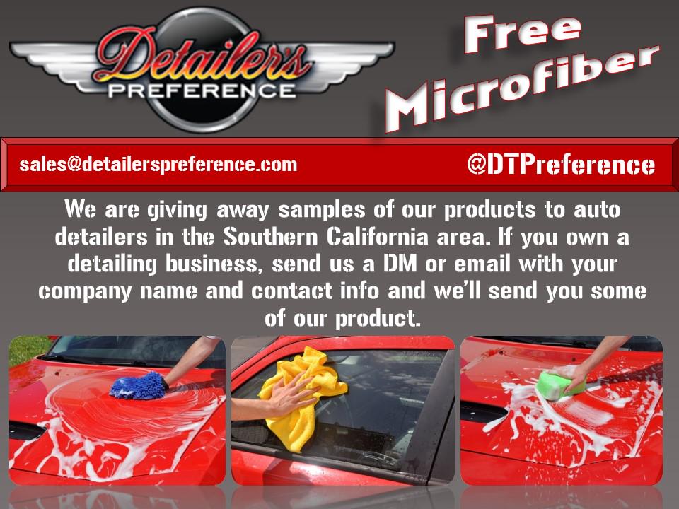 DTPreference's tweet image. We are giving away microfiber products to detailers in the Southern California area!