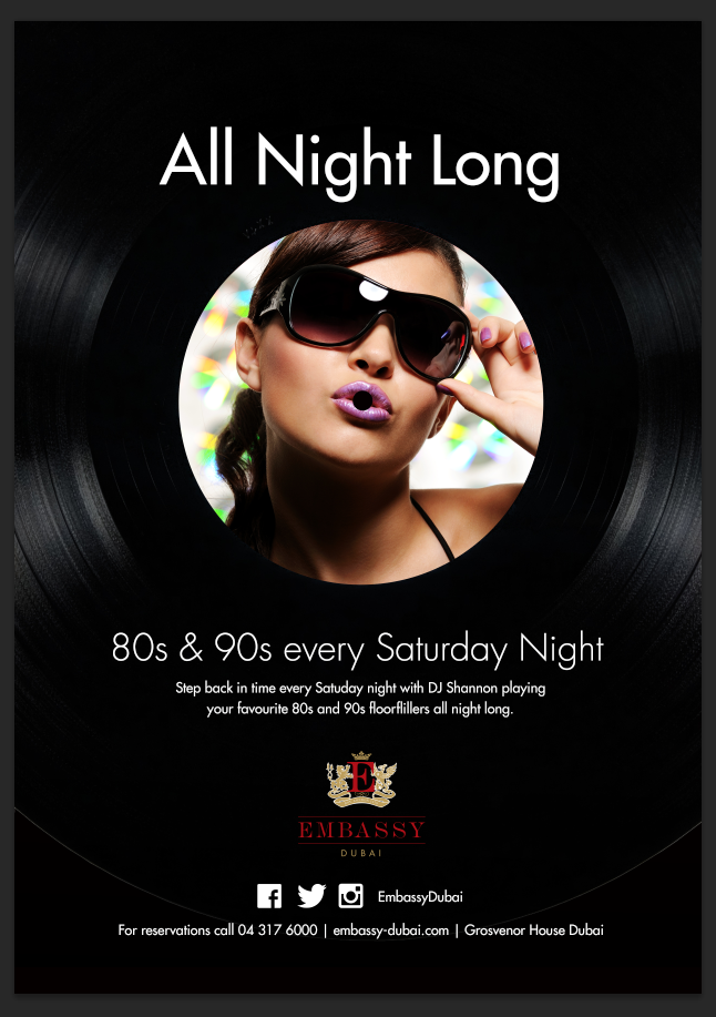 GrosvenorHouse's tweet photo. Let's GO BACK in time! 80's &amp; 90's saturday fever @EmbassyDubai 

#disco #dubai #nightout #embassydubai http://t.co/KwS6o1lkA0