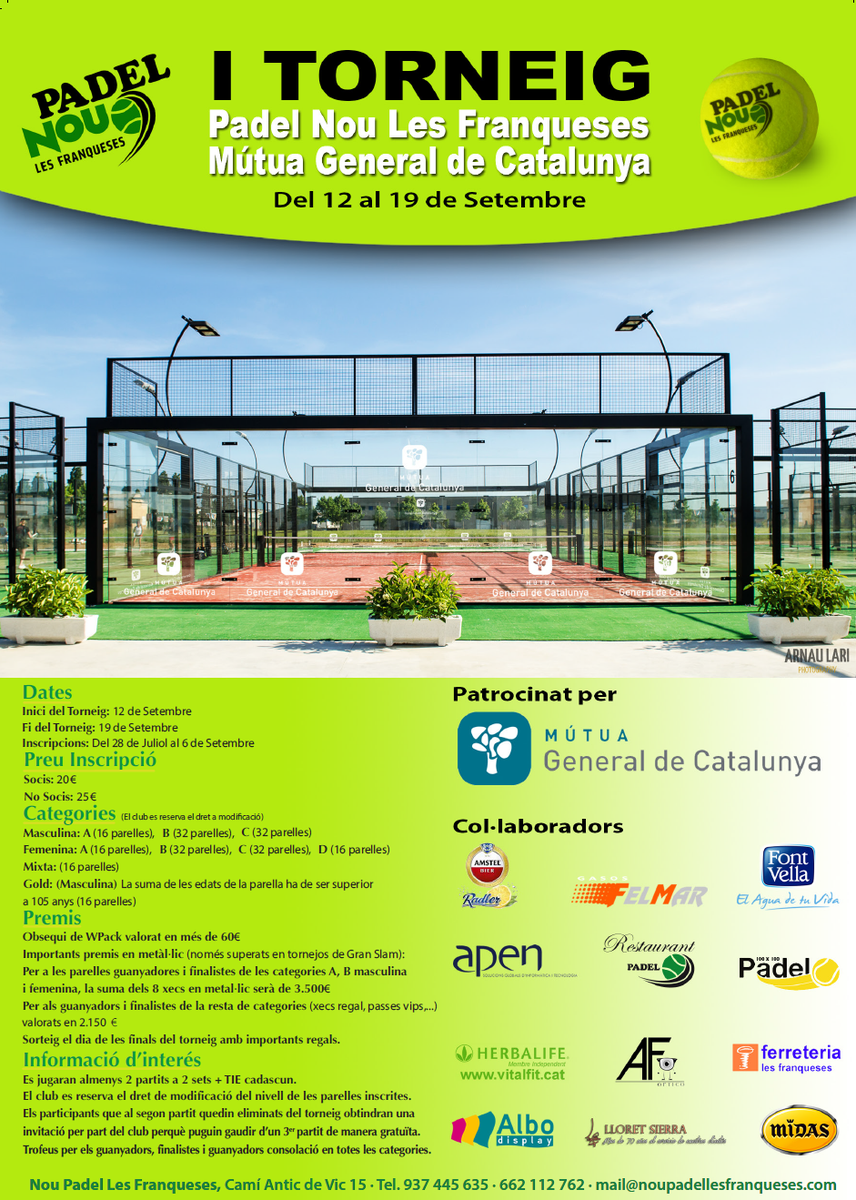 PUESTA A PUNTO PARA EL I TORNEO DEL NOU PADEL LES FRANQUESES - MGC POR 1€/H - noupadellesfranqueses.com/Noticia.aspx?i…
