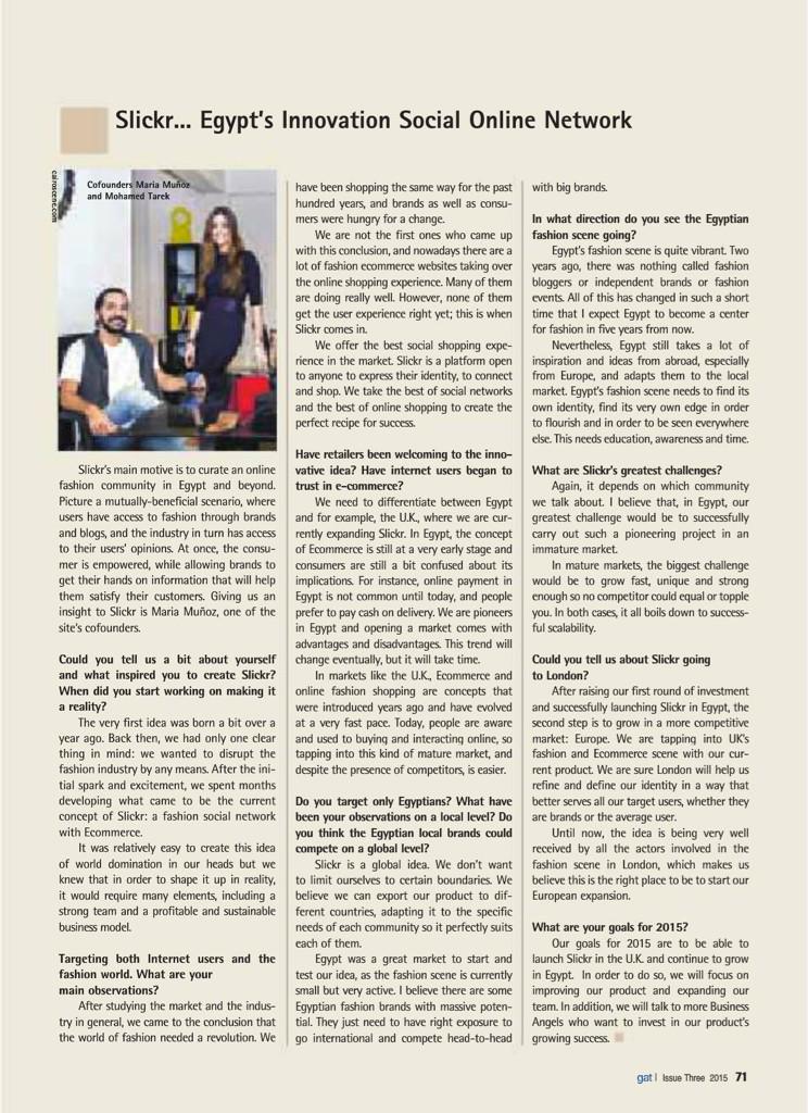 twitdemaria's tweet photo. Have a look at Slickr's interview with GAT; The magazine by the German-Arab Chamber of Commerce. #Startup #Fashion http://t.co/21lpWgLP6f