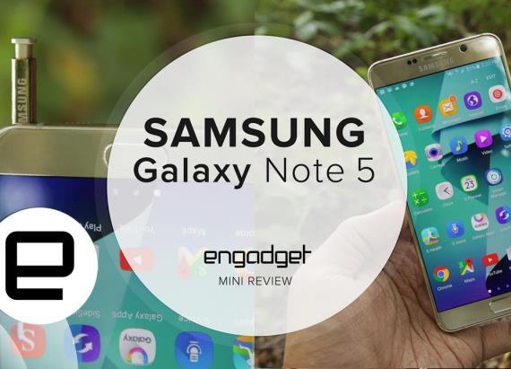engadget's tweet image. Mini review video: our verdict of the Galaxy Note 5 in under a minute engt.co/1EZk343
