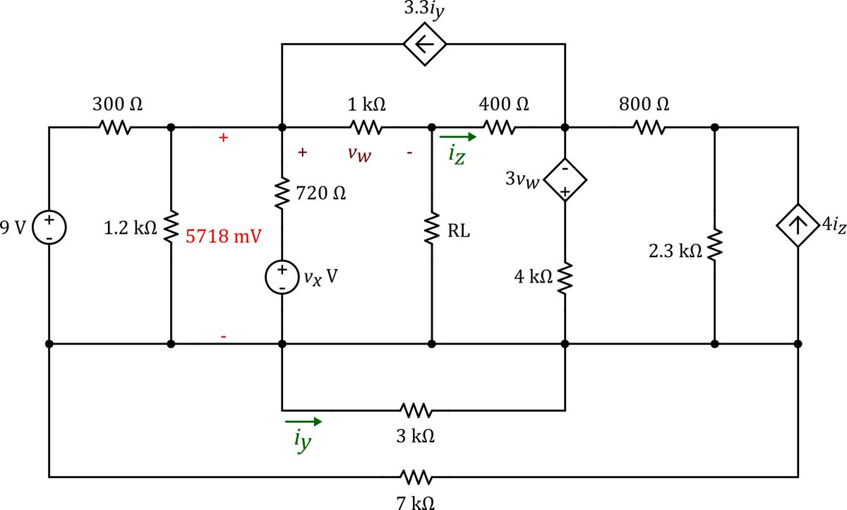 miguelaltuve's tweet image. #CircuitChallenge 3: +2 EP1, hallar vx para que la potencia máx entregada a la carga RL sea 5.73 mW #CircMediElec1