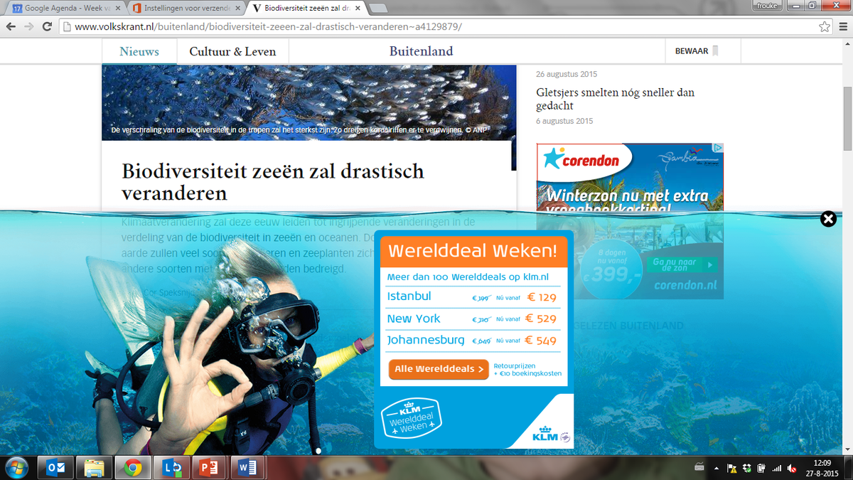 Toeval, gerichte marketing of vooral een heel goede illustratie bij het artikel? Advertentie <a href="/KLM/">KLM</a> in <a href="/volkskrant/">de Volkskrant</a>