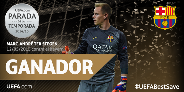 FCBarcelona_es's tweet photo. ¡La mejor parada de la Champions League 2014/15 es de Marc-André ter Stegen! http://t.co/8HWBAEGBZV #UEFABestSave http://t.co/c4YhMEUuom
