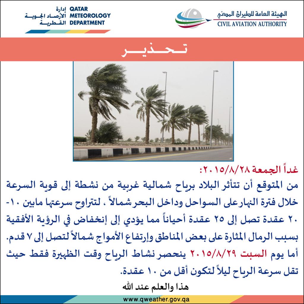 33_constance's tweet photo. "@Qatar_Weather: تحذير صادر من مكتب التنبؤات والتحاليل - إدارة الأرصاد الجوية
 ليوم الغد الجمعة ٢٠١٥/٨/٢٨ http://t.co/CQJMIET8Ab"