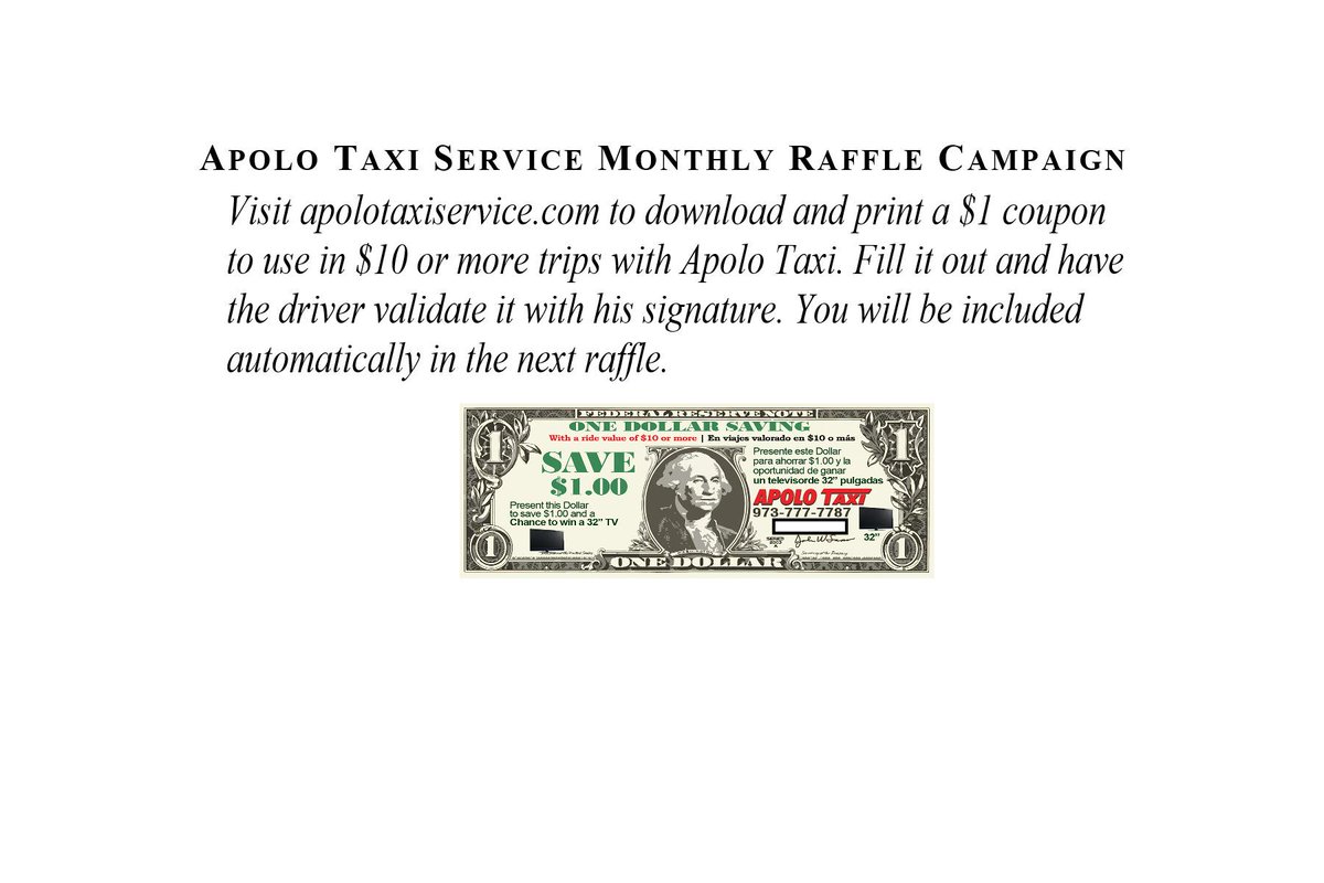 Please retweet Apolo Taxi Service One Dollar Ad Campaign ... we will include you in our next TV Raffle, thank you !