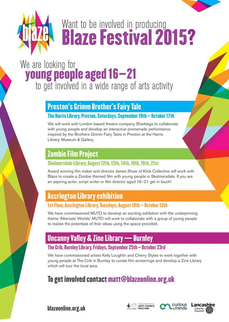 Blazearts's tweet image. We’re looking for 16-21 year olds to produce this years Blaze Festival! @guildcityevents @thatslancs @BurnleyOfficial