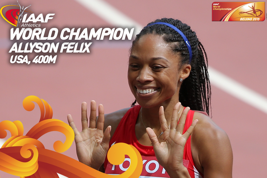 WorldAthletics's tweet image. Another gold for the USA as Allyson Felix storms to 400m victory in a world-leading 49.26!