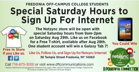 Fredonia off-campus students, like Tablets, T-shirts, Internet? Check out our very share-worthy promotion! #FredoniaU