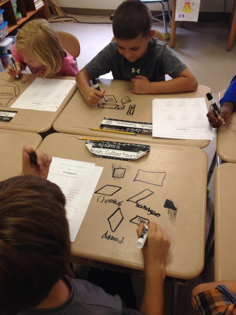 MeganOlynick's tweet image. Getting creative with quadrilaterals! #deskwriting #geometry #makinglearningfun