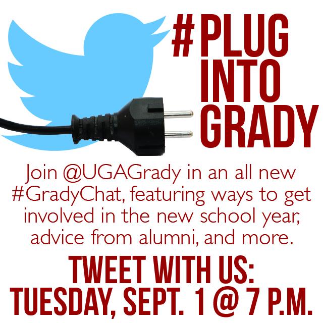 UGAGrady's tweet photo. T-4 days until our next #GradyChat! Join us at 7 p.m. on Tuesday, Sept. 1 and #PlugIntoGrady http://t.co/0qujga170t