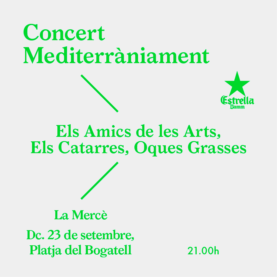 EstrellaDammCat's tweet photo. Ets fan de @elscatarres, @amicsdelesarts i @OquesGrasses? Hem preparat una festa amb ells a la platja per #LaMercè15! http://t.co/KhT0BMaY4H