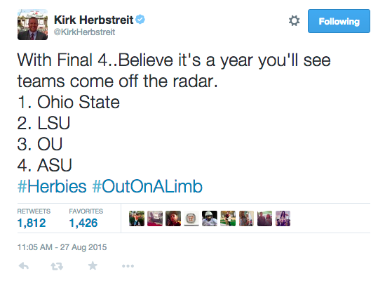 11W's tweet image. Kirk Herbstreit predicts OSU will win the national title, and Zeke will win the Heisman. 11w.rs/1EZG3vn