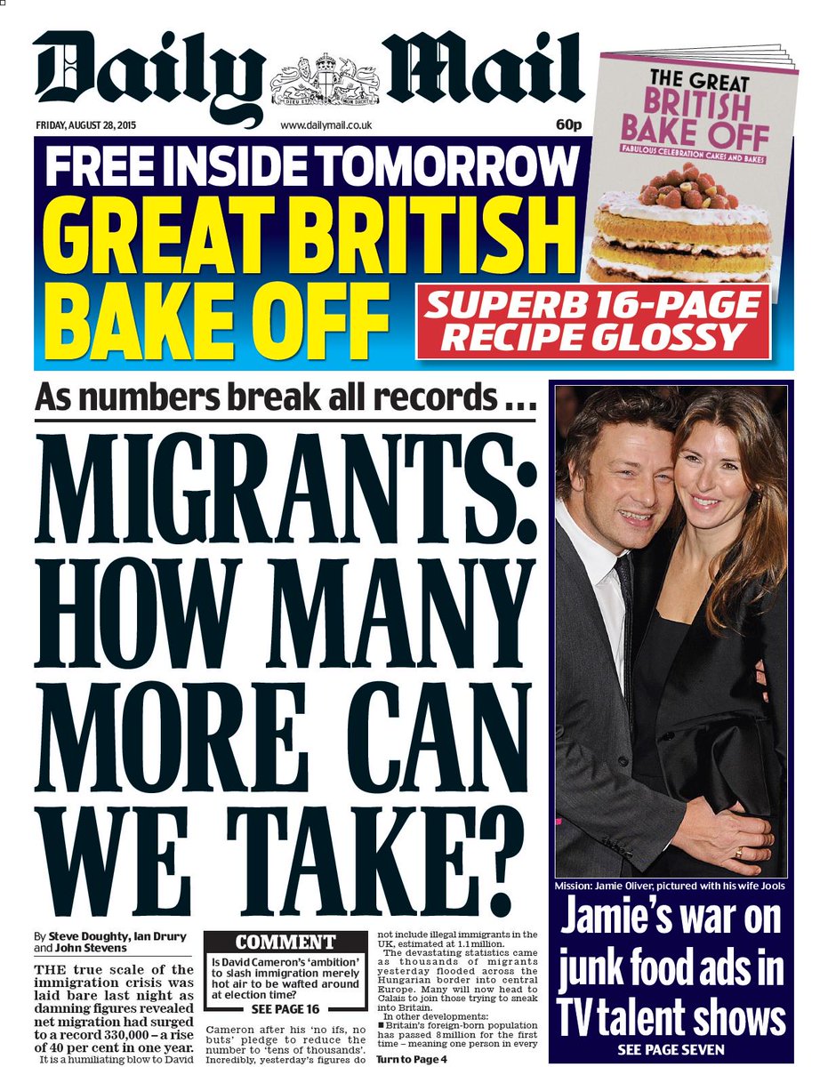 Friday s daily mail front page migrants how many more can we take 