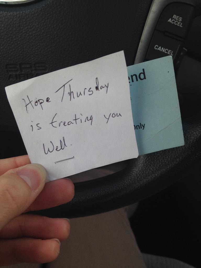 _jrwalter's tweet photo. Whoever put this on my car, thanks for the free coffee :) http://t.co/cfilEaMpWa