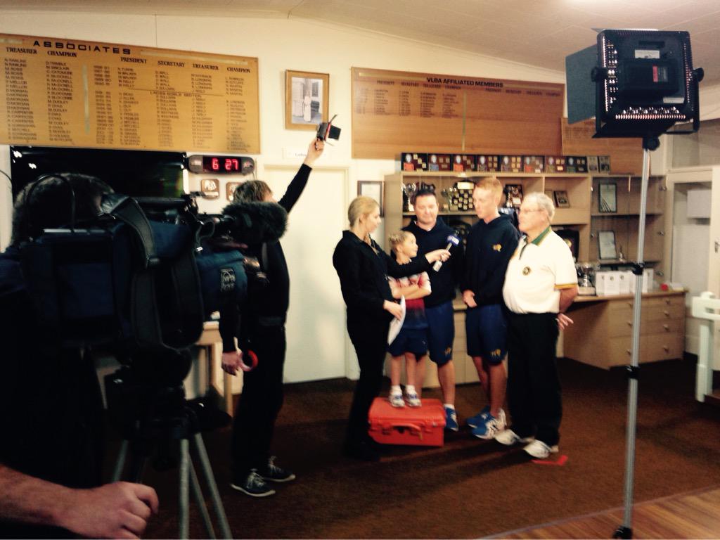 Mt Eliza Bowling Club season opening. Ch 9 interviewing three generations of talent- 7 to 70 years! #bowls4allages