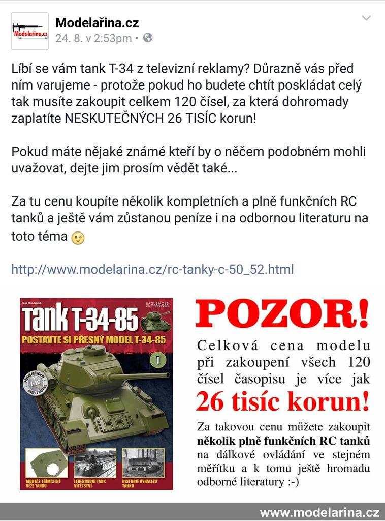 Poskládejte si model tanku T-34 za 26 000 Kč. Znáte z TV reklamy!