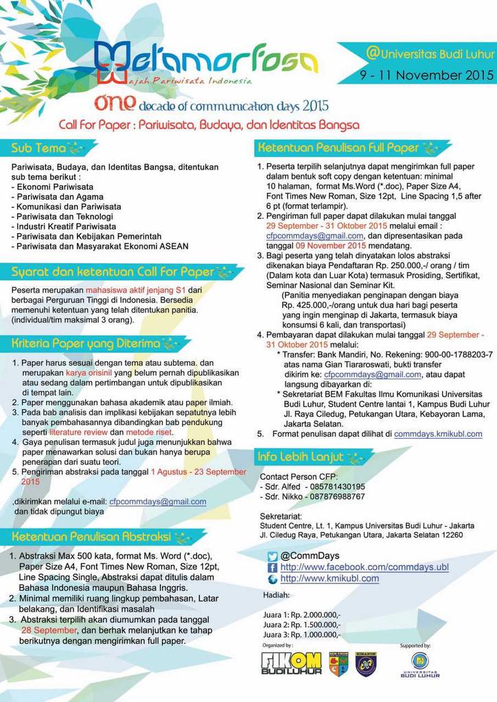 Kalian suka menulis?Suka karya ilmiah?Yuk yuk ikutan Call For Paper, untuk Mahasiswa/i aktif <a href="/bemfikomUEU/">BEM FIKOM Esa Unggul</a>