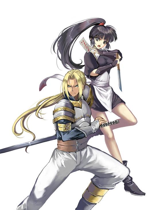 アイサギ 黒の剣 のイラスト完成しました ストーリー重視のゲームで 主人公のカイエスとシノブの関係が大変お気に入りです Http T Co 2erdff4me0