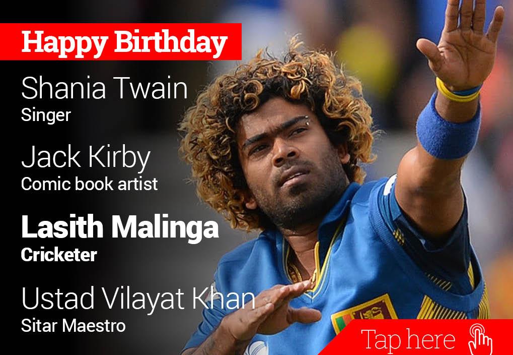 Newsflicks: Happy Birthday Shania Twain, Jack Kirby, Lasith Malinga, Ustad Vilayat Khan 