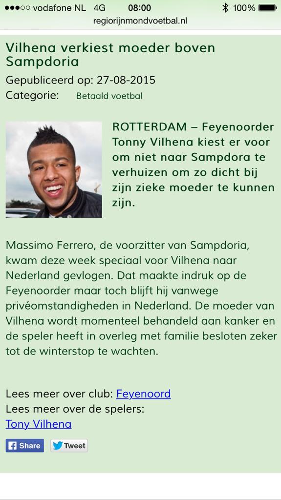 Zo hoort t,gezondheid moeder boven alles,1 jr bijtekenen,volgend jr#Feyenoord transfersom krijgen, iedereen tevreden