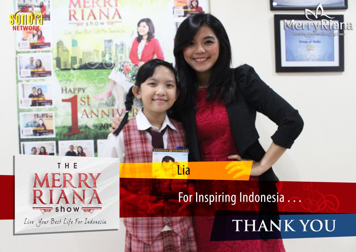 Thank you <a href="/Lia_JuniorMCI/">Nathalia Samuel P.</a> for Inspiring Indonesia and sharing with us #TheMerryRianaShow <a href="/SonoraFM92/">Radio Sonora Jakarta</a>