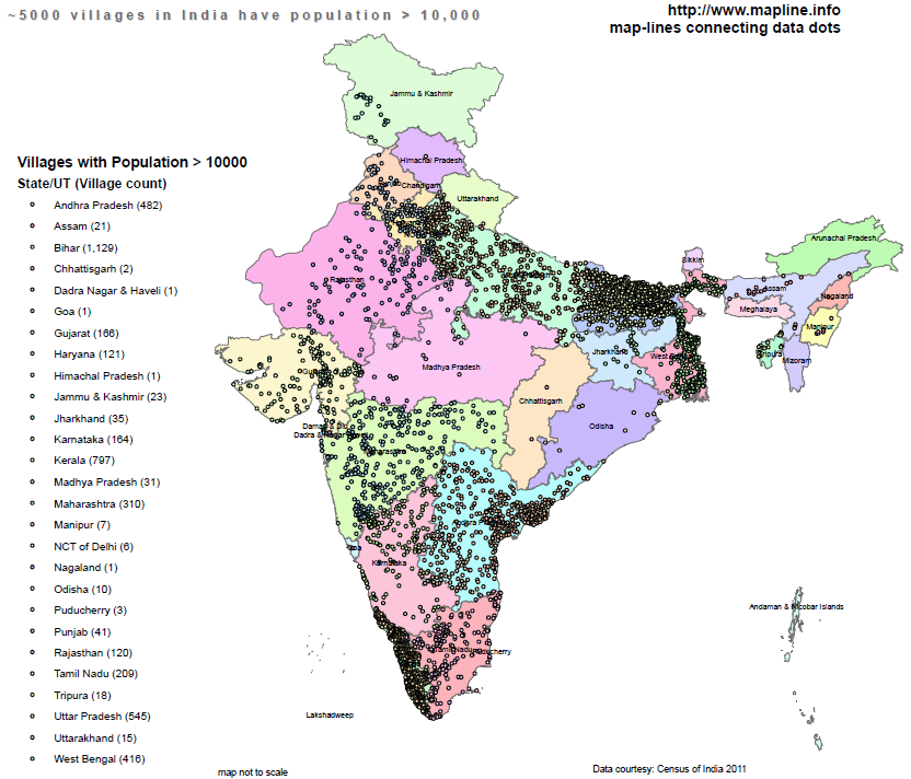 MaplineInfo's tweet photo. #IndiaPopulationExplosion 5000 villages with population > 10K. Demographic dividend with  rural infrastructure?? http://t.co/5OKcdqJTMu