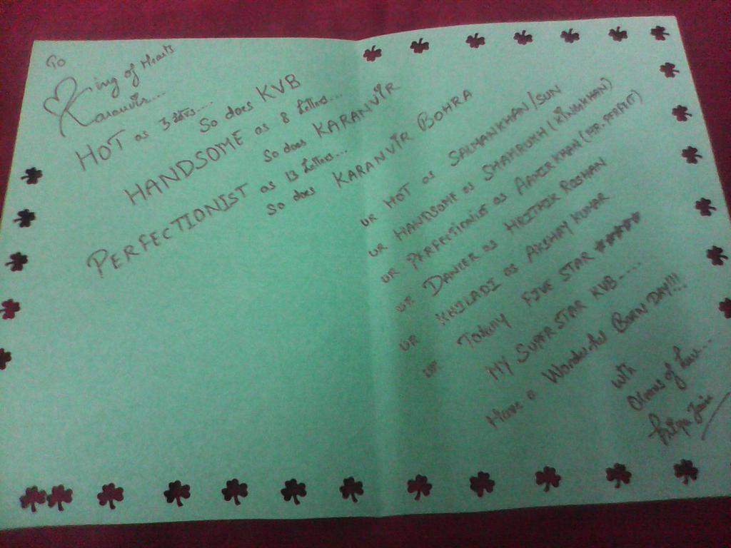 priyajain122's tweet photo. #HappyBirthdayKaranvirBohra 
@RealKVB @bombaysunshine  did u read this my lines fr u angel ! Party hard lots of luv ♥ http://t.co/8h0mIwvMMY