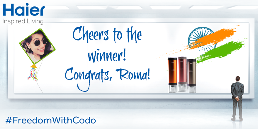 IndiaHaier's tweet photo. Congratulations, @roma_cream! You’re the one who unlocked our #FreedomWithCodo Contest! http://t.co/bJ2yLjy0VN