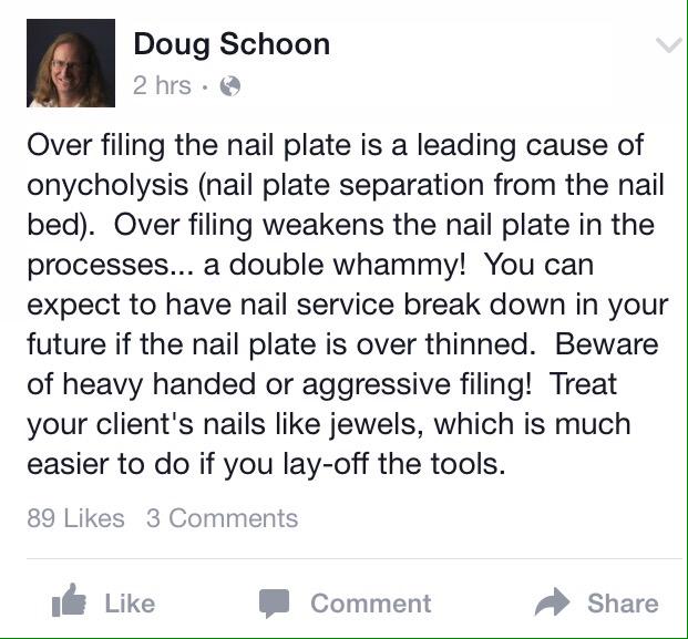 And this is exactly why you won't catch me filing the nail plate!
Some call it buffing ... Same thing , same damage !