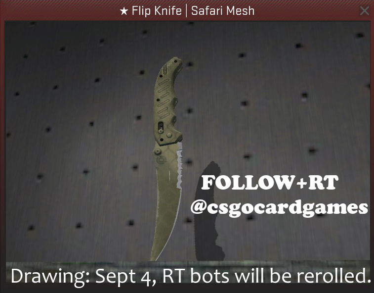 csgocardgames's tweet photo. ★Flip Knife Safari Mesh FT giveaway on http://t.co/TZxQcej3qK! Press Follow and retweet to participate #CSGOgiveaway http://t.co/GcbRHVJMOD