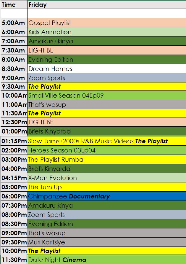 Gahunda ya TV10 yo kuri uyu wa gatanu tariki ya 28 Kanama 2015. Line Up  of TV10 - Friday, 28th August 2015.
