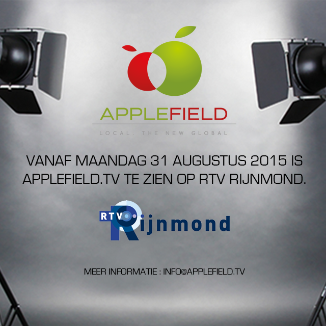 Vanaf 31 augustus 2015 <a href="/applefieldtv/">Applefield Televisie</a> te zien op <a href="/RTV_Rijnmond/">Rijnmond</a> en op <a href="/omroepwest/">Omroep West</a> #applefieldtv #localthenewglobal